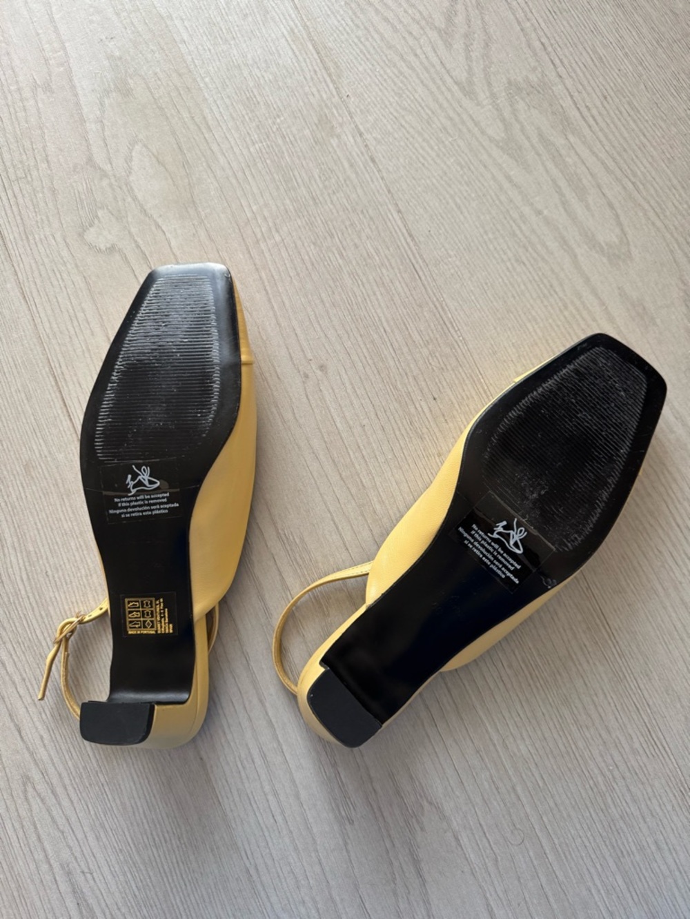 ALOHAS Yellow Square-Toe Slingback Block Heels - Picture 2 of 2